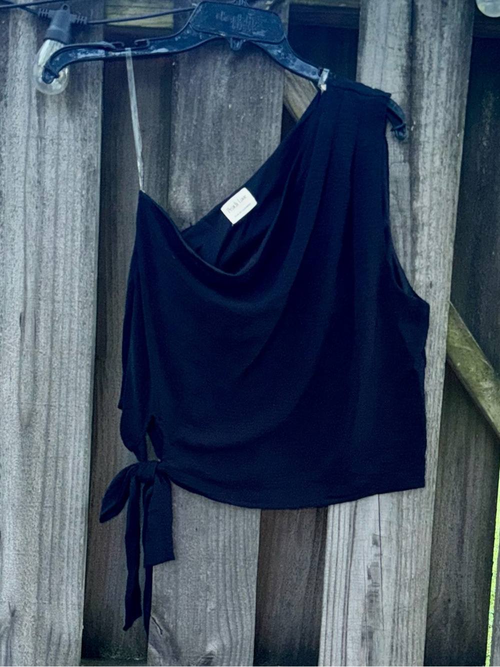 Peach Love California Black One-Shoulder Tie-Detail Camisole